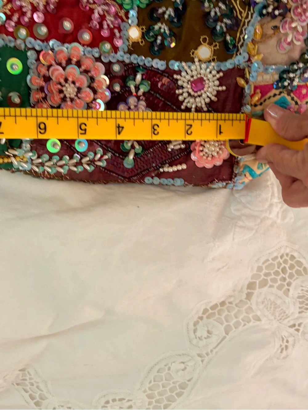 Vintage Embroidered Floral Patchwork Tote in Turquoise and Multicolor